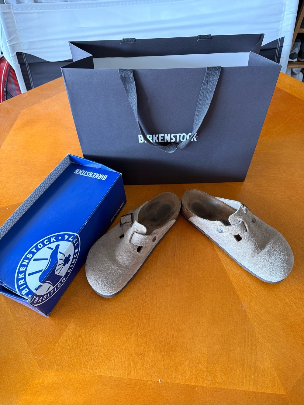 Birkenstock Beige Suede Slip-On Clogs